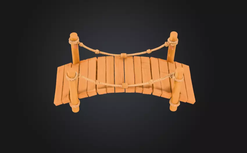 Cartoon Rope Wood Bridge Low-poly 3D model_1