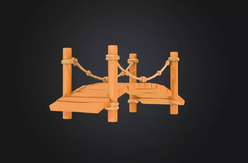 Cartoon Rope Wood Bridge Low-poly 3D model_6