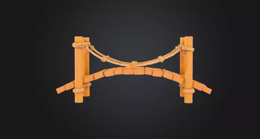 Cartoon Rope Wood Bridge Low-poly 3D model_3