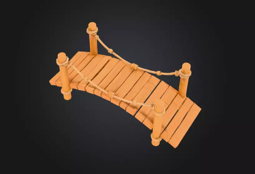Cartoon Rope Wood Bridge Low-poly 3D model_2