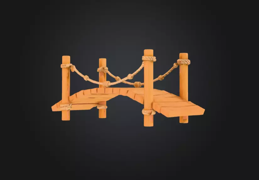 Cartoon Rope Wood Bridge Low-poly 3D model_8