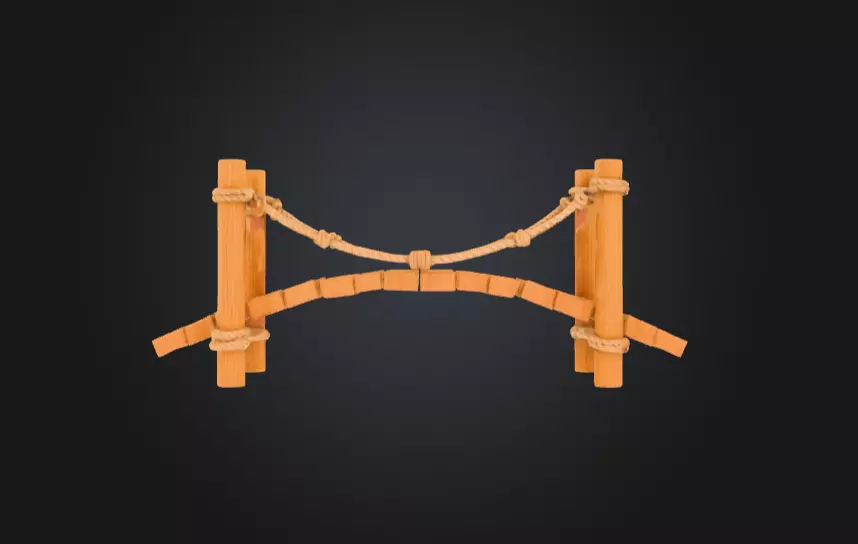 Cartoon Rope Wood Bridge Low-poly 3D model_7