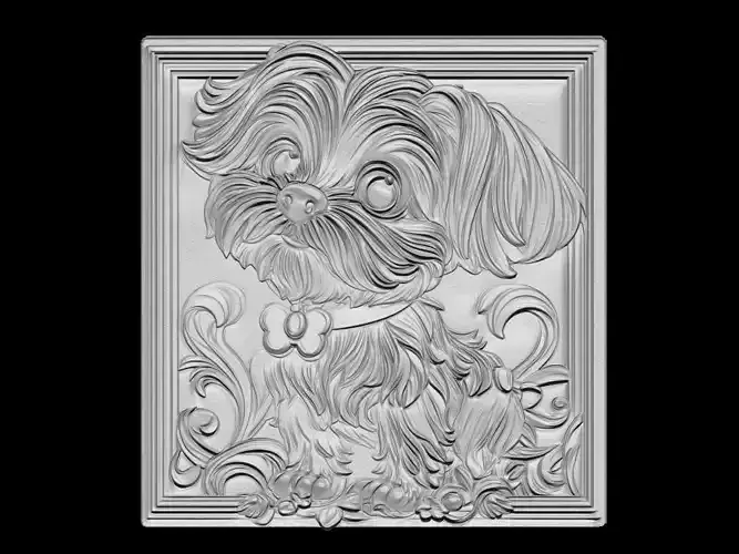 Adorable Puppy Relief Sculpture - Cute Dog Art Panel