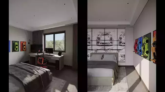 Interior Designed Scene of boys bedroom 3D model