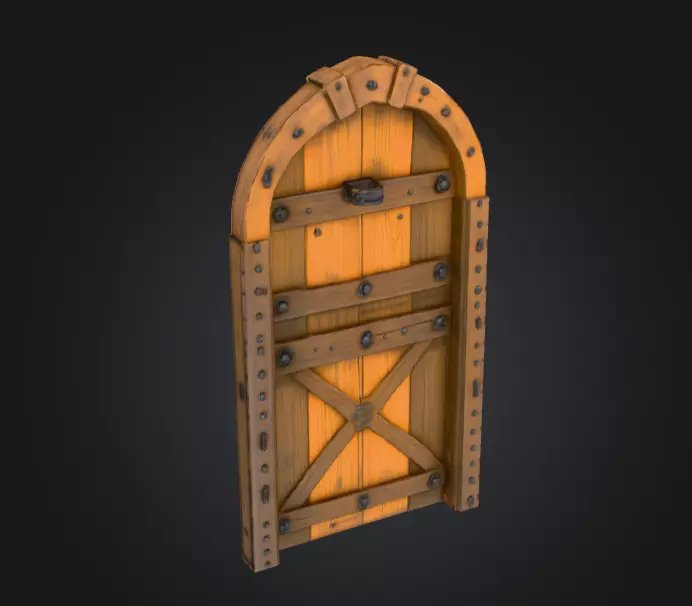 Medieval Wooden Door Low-poly 3D model_3