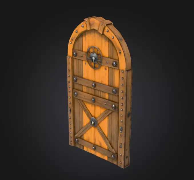 Medieval Wooden Door Low-poly 3D model_1