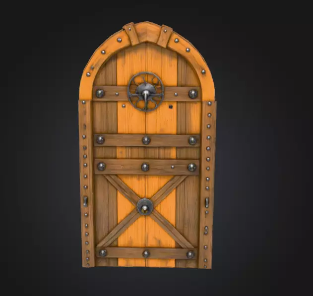Medieval Wooden Door Low-poly 3D model_0