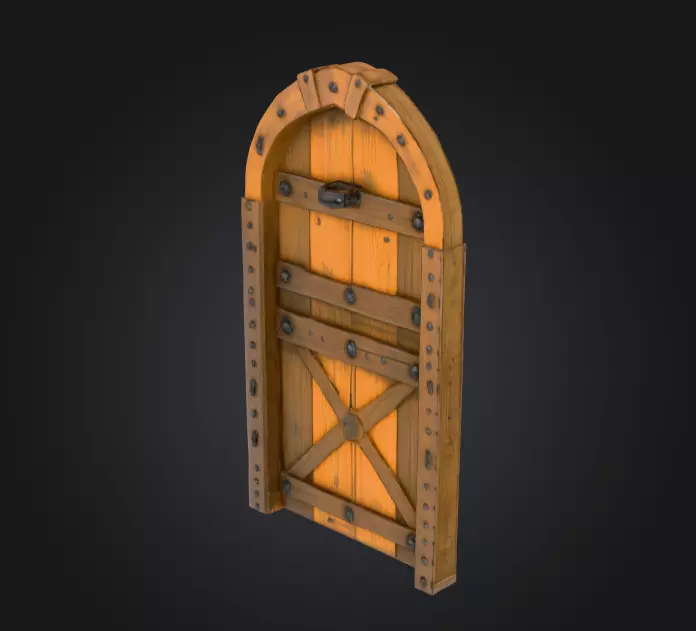 Medieval Wooden Door Low-poly 3D model_4