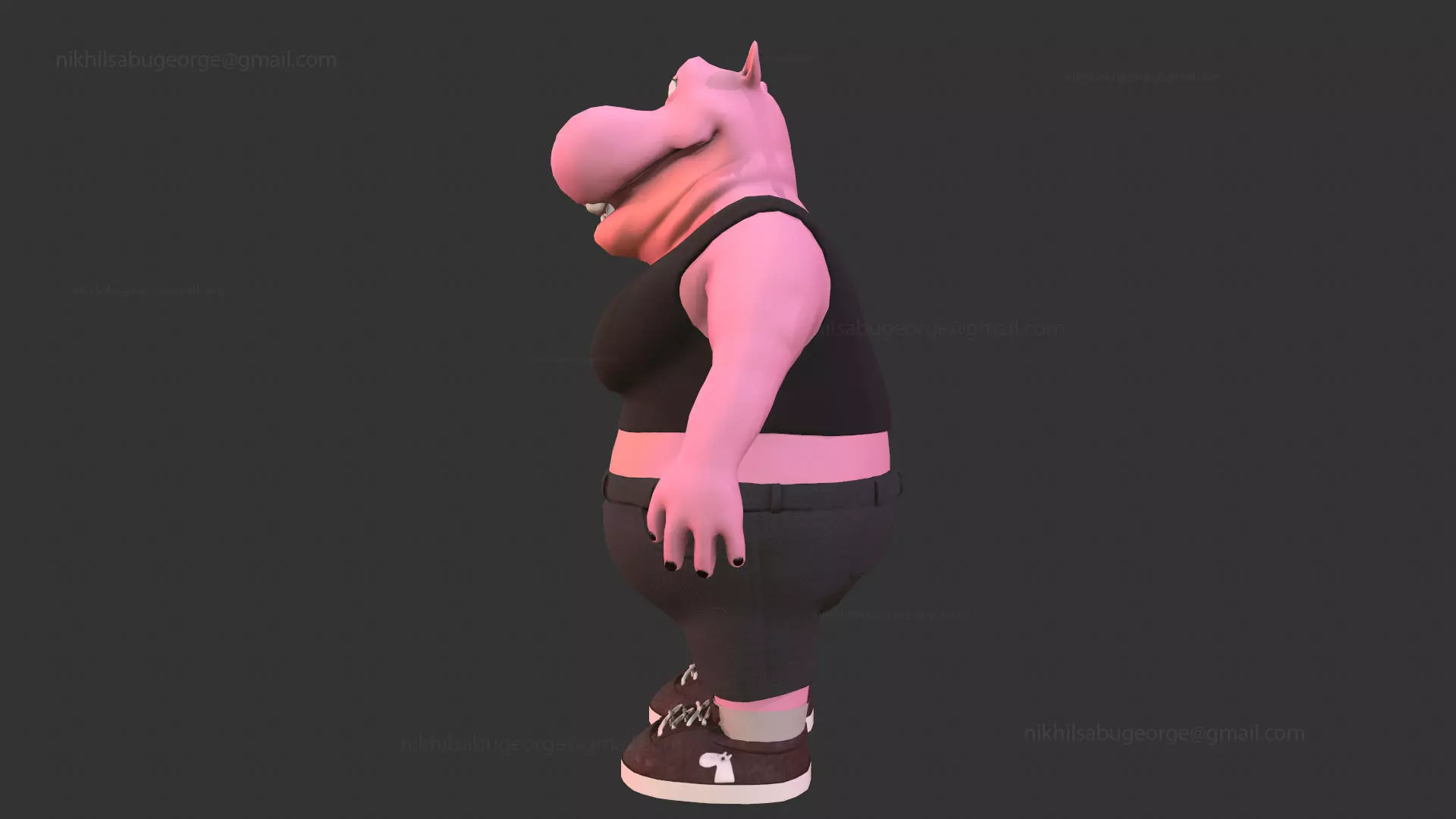 Hippo character Low-poly 3D model_2