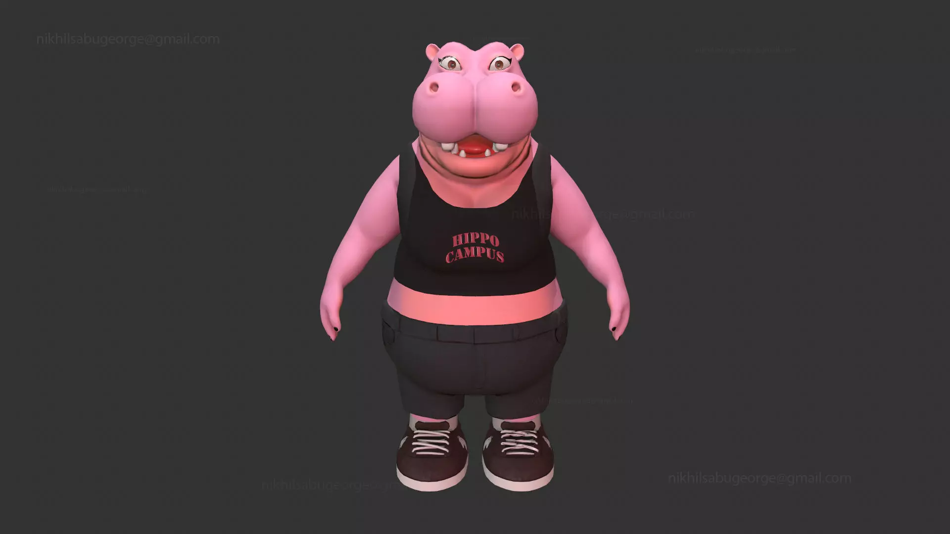 Hippo character Low-poly 3D model_0