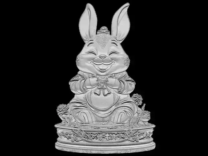 Happy Buddha Bunny Sculpture - Joyful Rabbit Meditation Statue