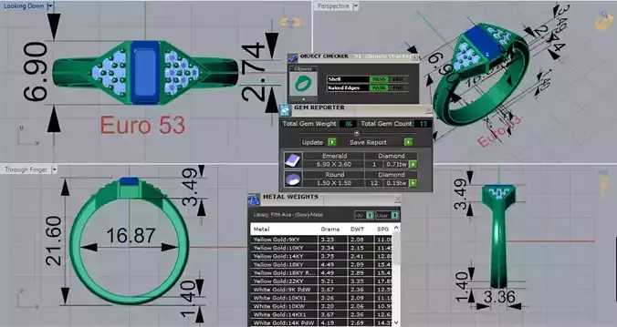 Yellow Gold stl 3dm Ring with Emerald Diamonds Model jr00216