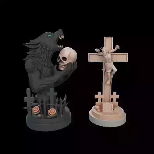 2117 Ivory Werewolf Howling with Skull  3D Model