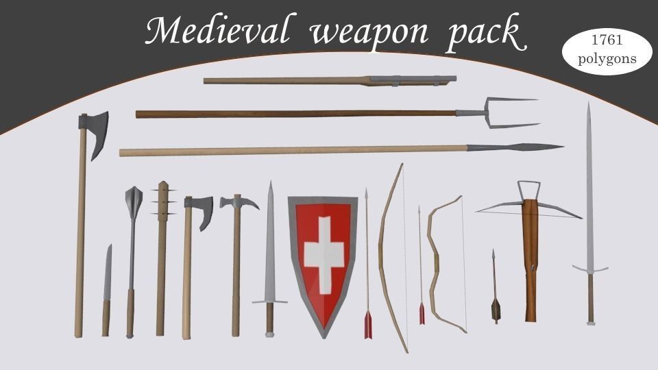 Medieval weapon pack Free low-poly 3D model_1