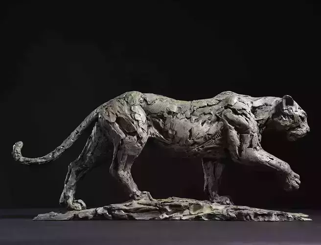 Shadow Predator Textured Jaguar Sculpture in Dynamic Stride