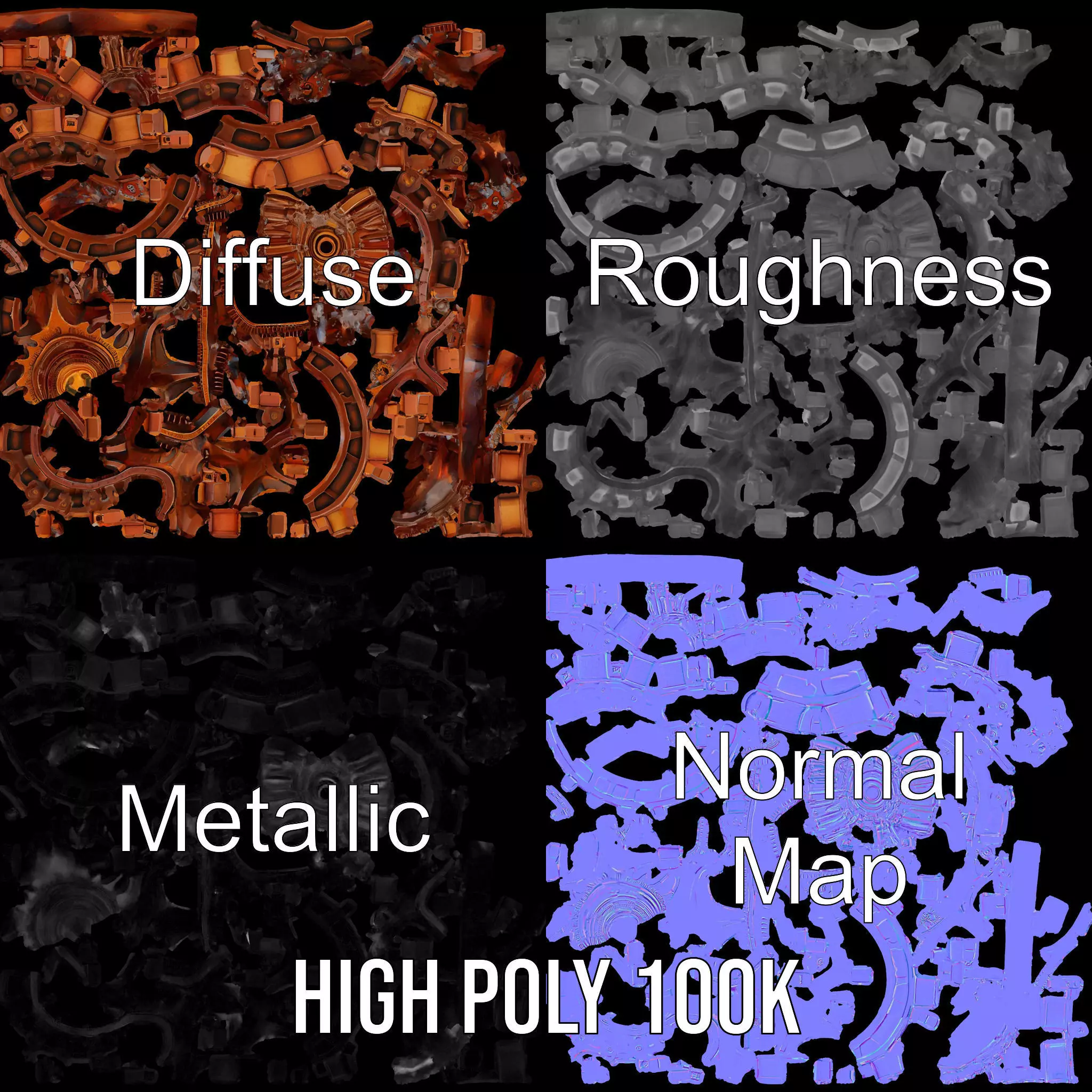 Copper Steampunk Gear model pack Low-poly 3D model_4