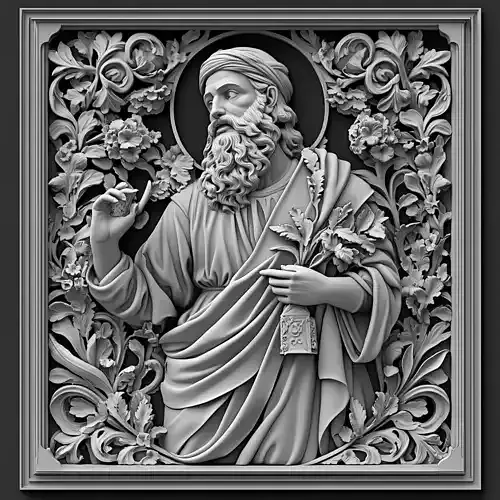 Religious Saint Relief Sculpture with Ornate Floral Frame