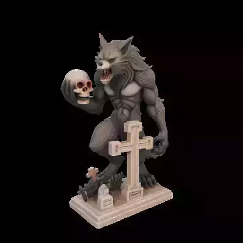 2119Werewolf Howling with Skull  3D Model  magic