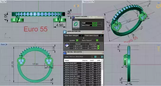 Two-tone Gold Heart stl 3dm Ring Model jr00218