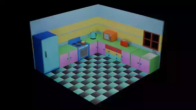 Cartoon style toy kitchen 3D model
