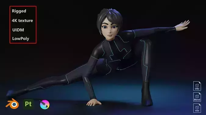 Stylized Sci-Fi Female Character Low-poly 3D model Stylized Sci-Fi Female Character Low-poly 3D model