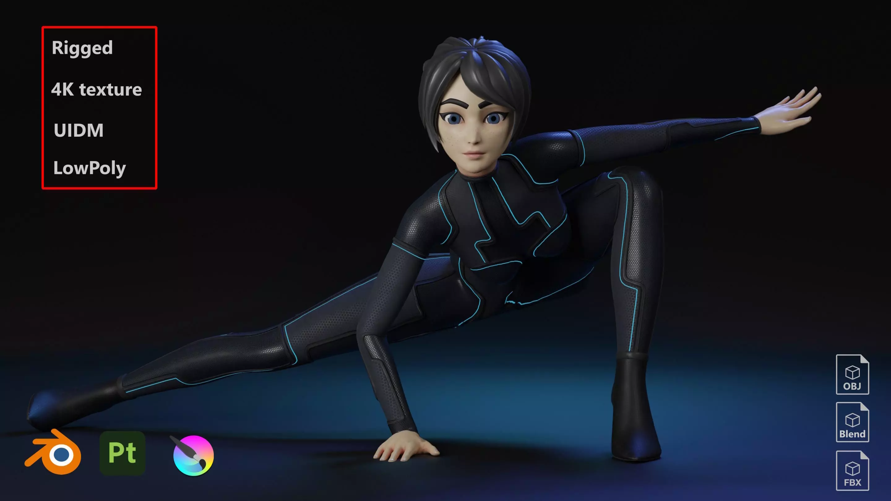 Stylized Sci-Fi Female Character Low-poly 3D model_0