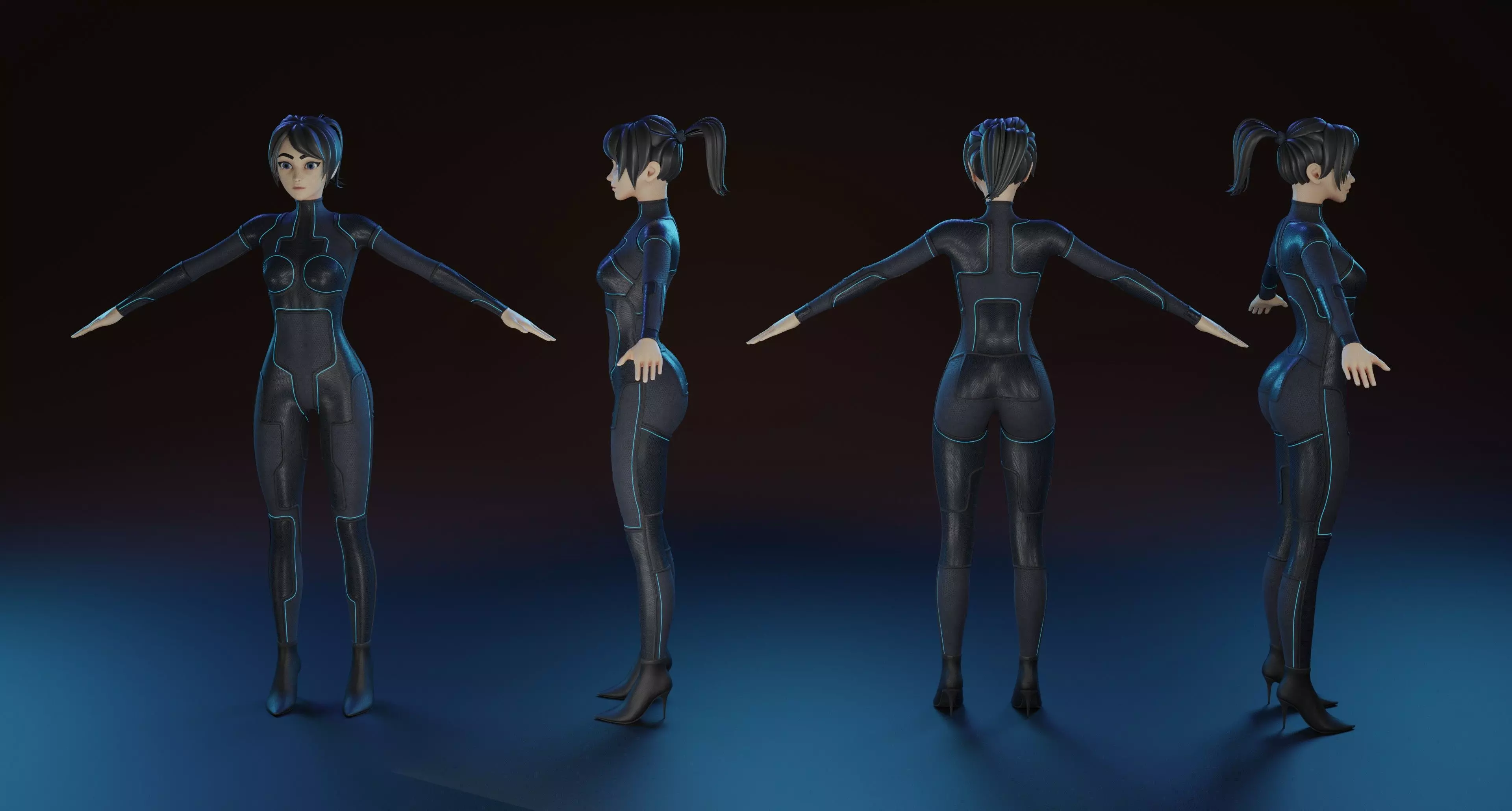 Stylized Sci-Fi Female Character Low-poly 3D model_3