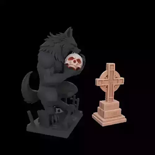 2120  Werewolf Howling with Skull  3D Model  magic
