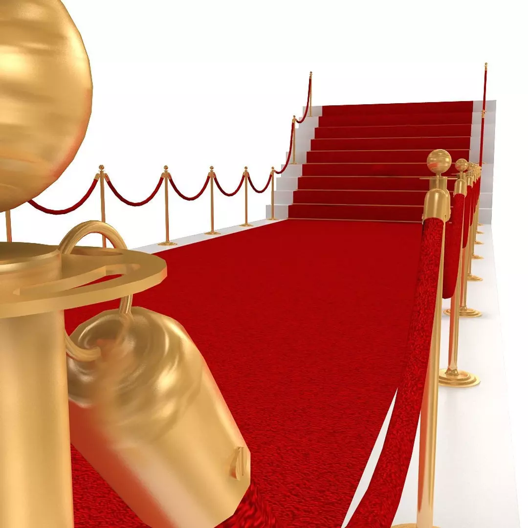 Stanchions Velvet Rope and Red Carpet Low-poly 3D model_6