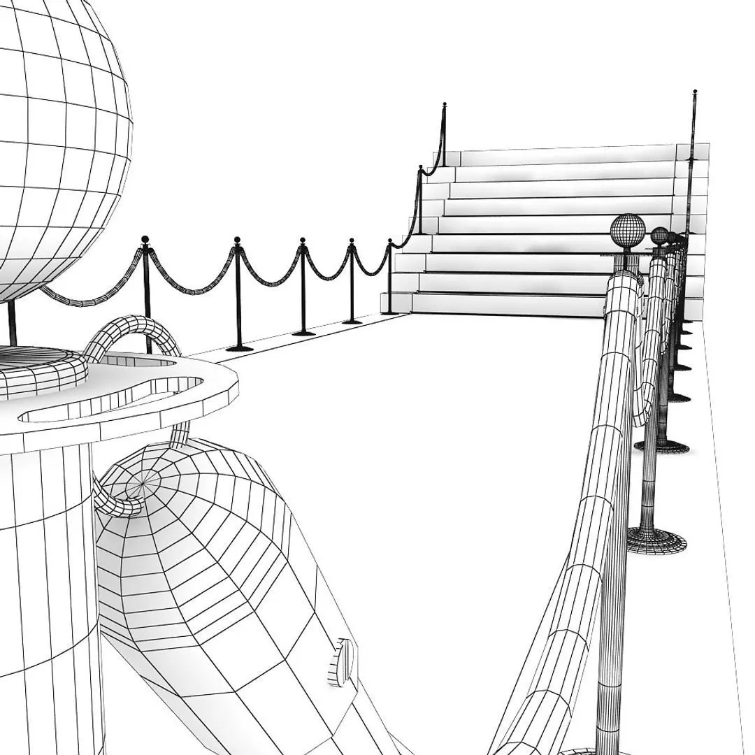 Stanchions Velvet Rope and Red Carpet Low-poly 3D model_8