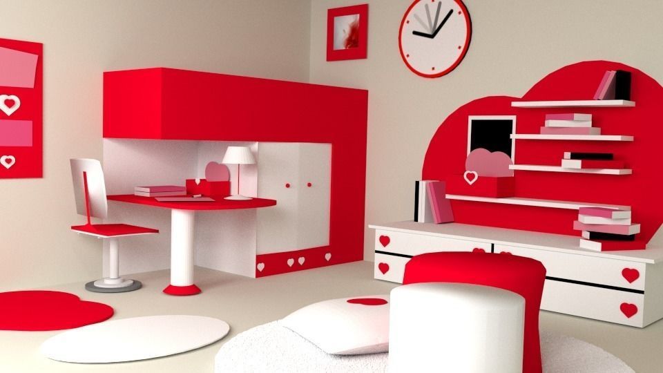 Red and White Room  Free low-poly 3D model_0