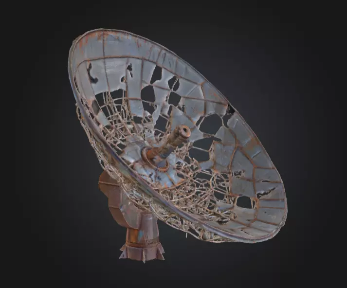 Abandoned Rusted Satellite Dish Low-poly 3D model_2