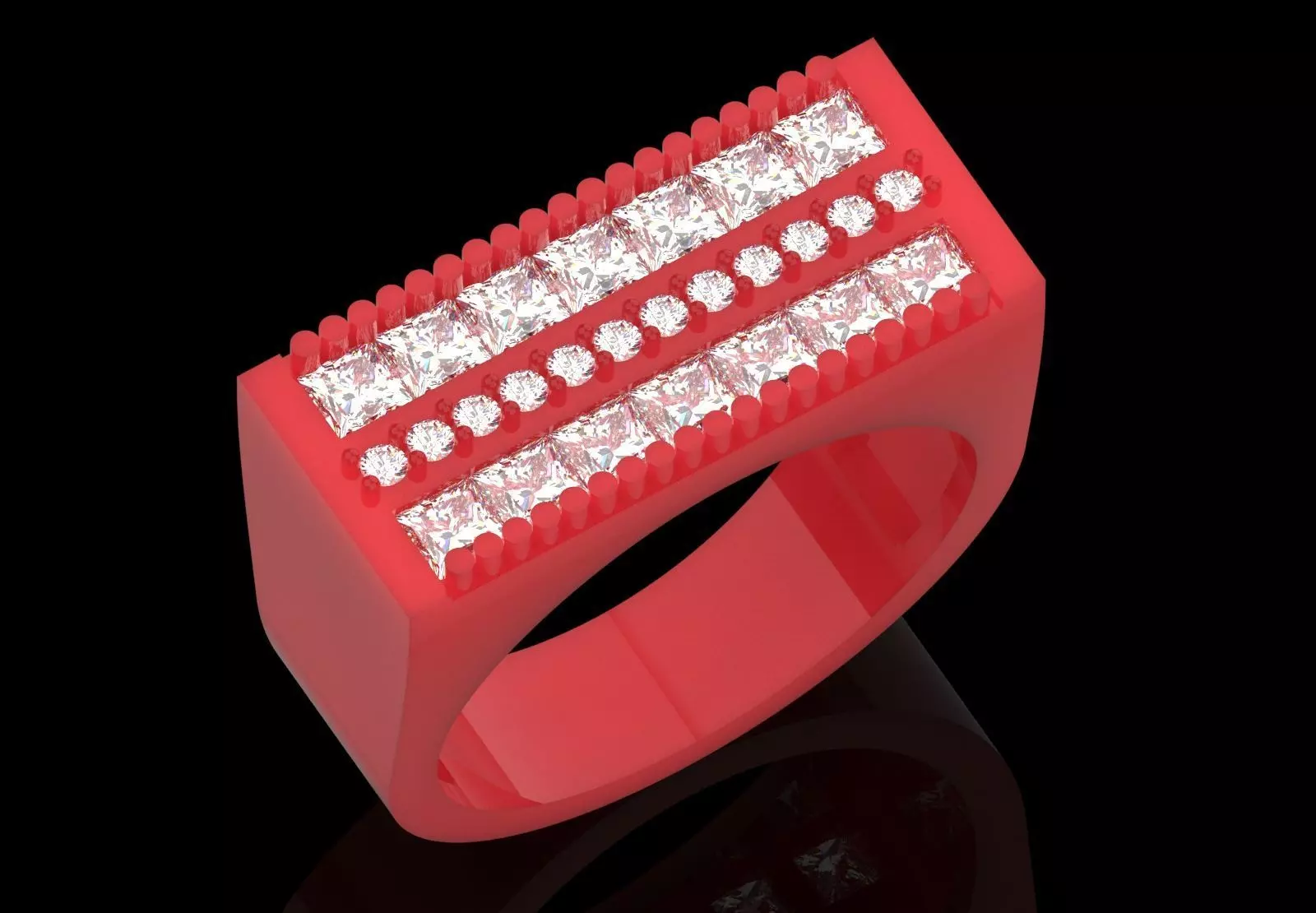 White Gold Ring with Sapphires and Diamonds Model mr0265 3D print model_28