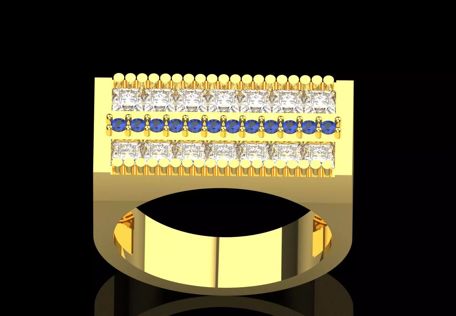 White Gold Ring with Sapphires and Diamonds Model mr0265 3D print model_17