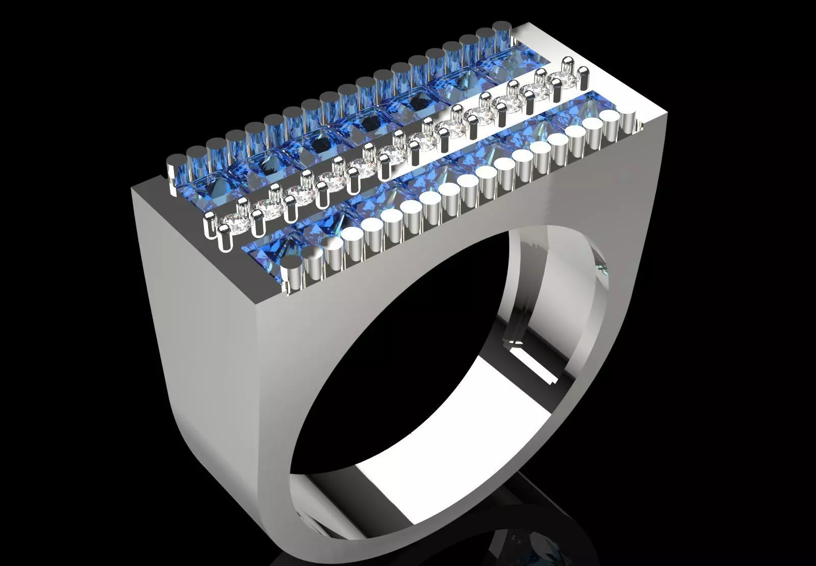 White Gold Ring with Sapphires and Diamonds Model mr0265 3D print model_1