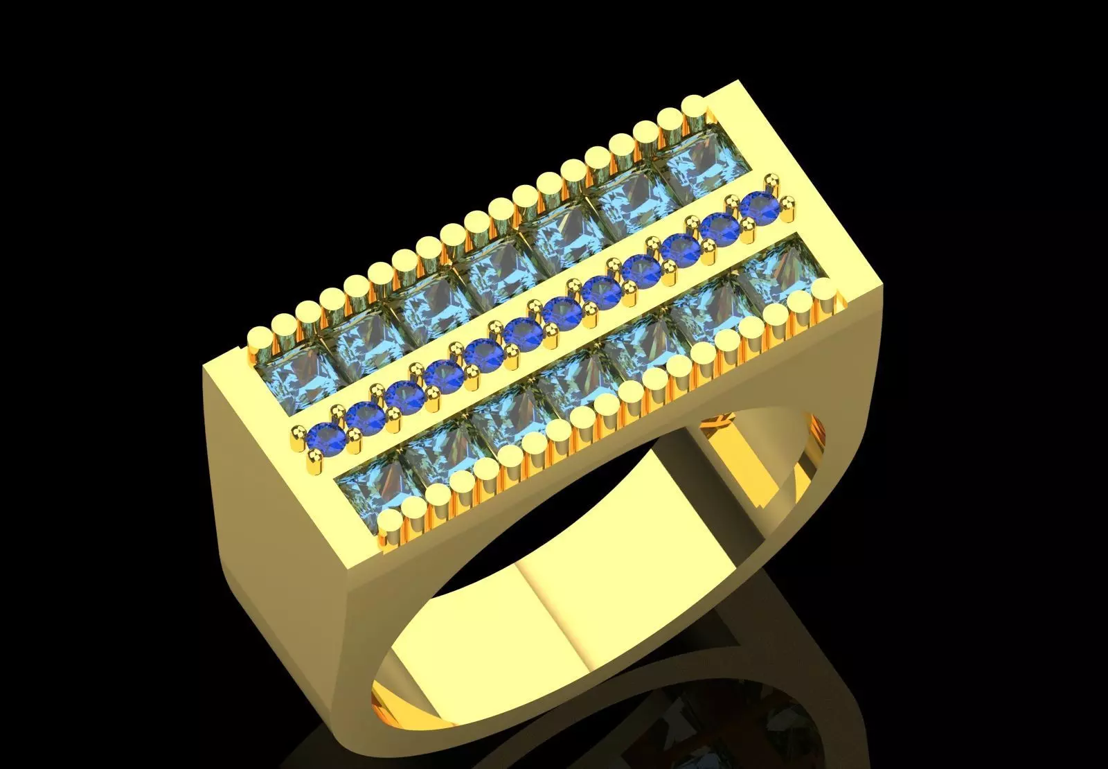 White Gold Ring with Sapphires and Diamonds Model mr0265 3D print model_19