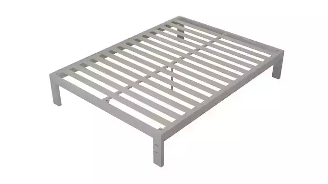 Metal Bed Frame with Wooden Pallet Base  Realistic 3D Model