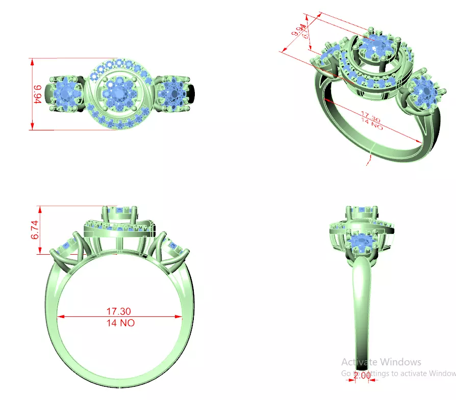 Diamond Cocktail Ring 3dm stl renders animation videos 3D print model_1