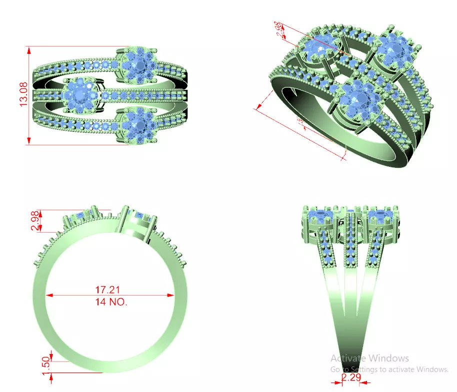 Diamond Cocktail Ring 3dm stl renders animation videos 3D print model_1