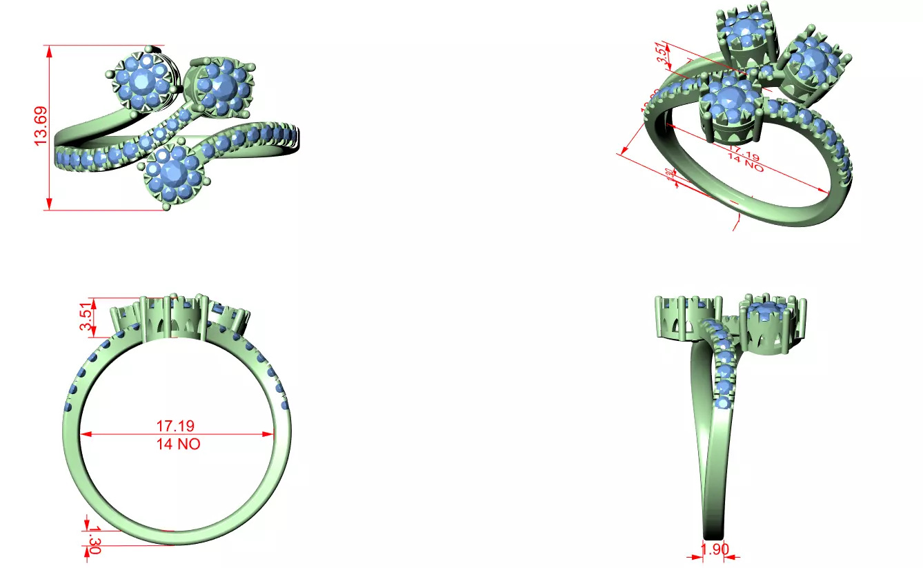 Diamond Cocktail Ring 3dm stl renders animation videos  3D print model_1