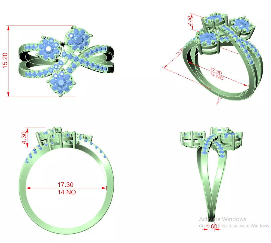 Diamond Cocktail Ring 3dm stl renders animation videos 3D print model_1