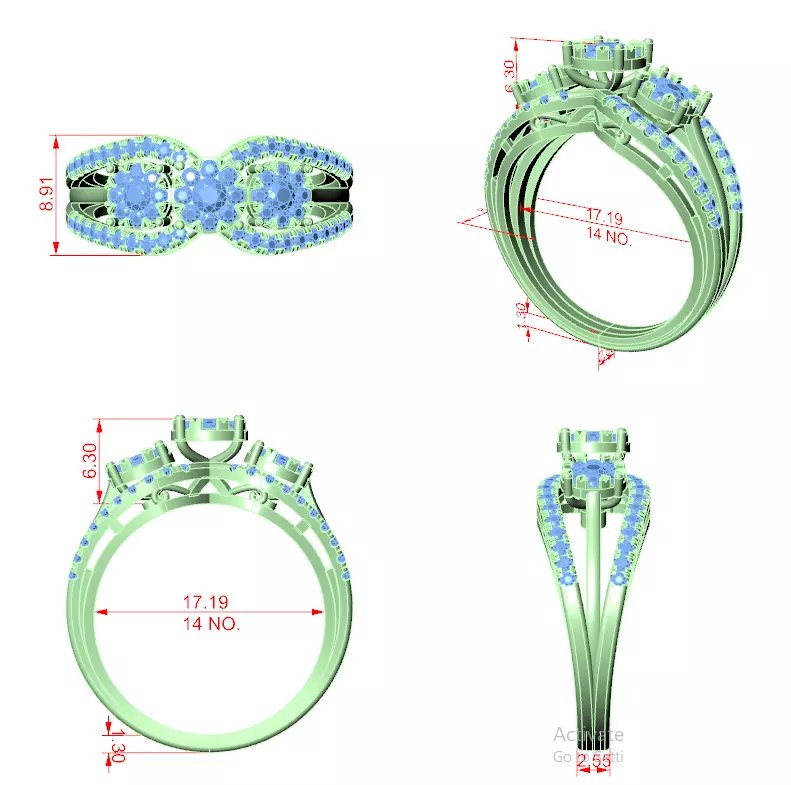 Diamond Cocktail Ring 3dm stl renders animation videos 3D print model_1
