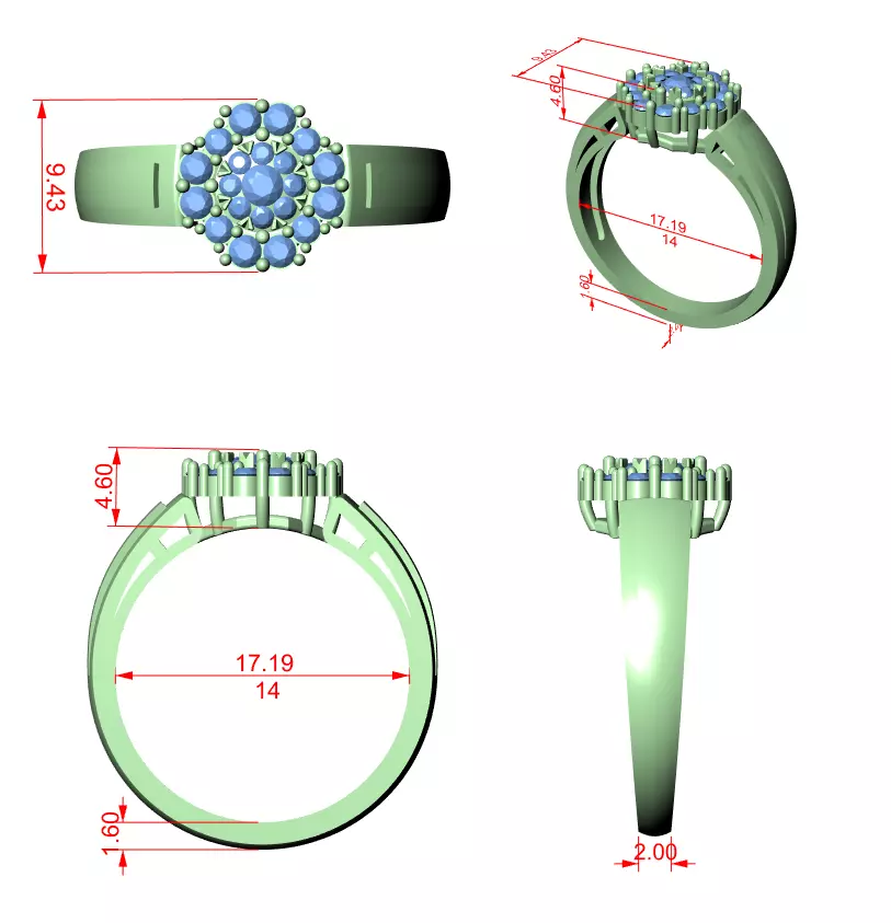 Diamond Cocktail Ring 3dm stl renders animation videos 3D print model_1