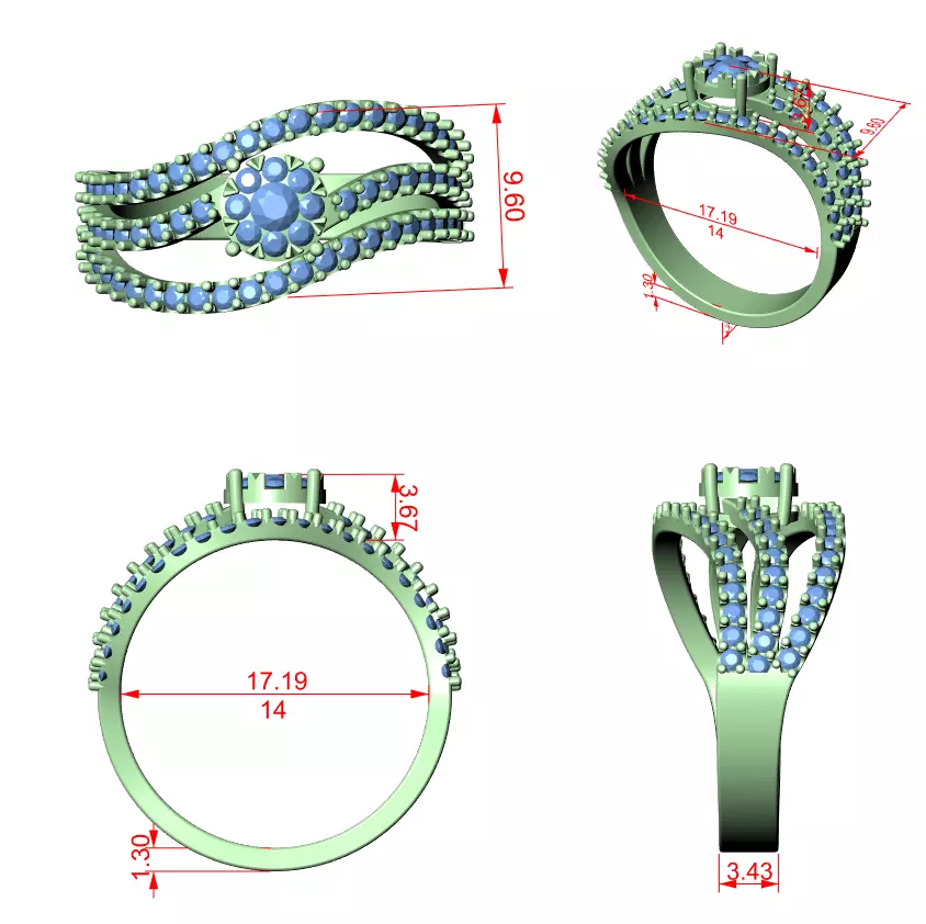 Diamond Cocktail Ring 3dm stl renders animation videos 3D print model_1
