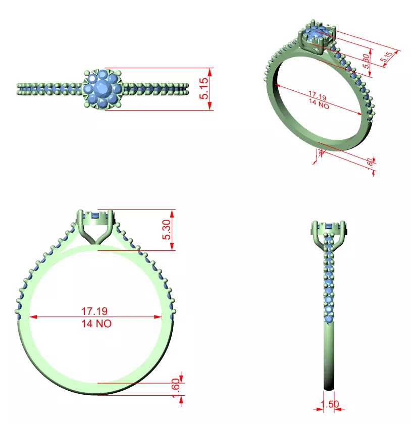 Diamond Cocktail Ring 3dm stl renders animation videos 3D print model_1