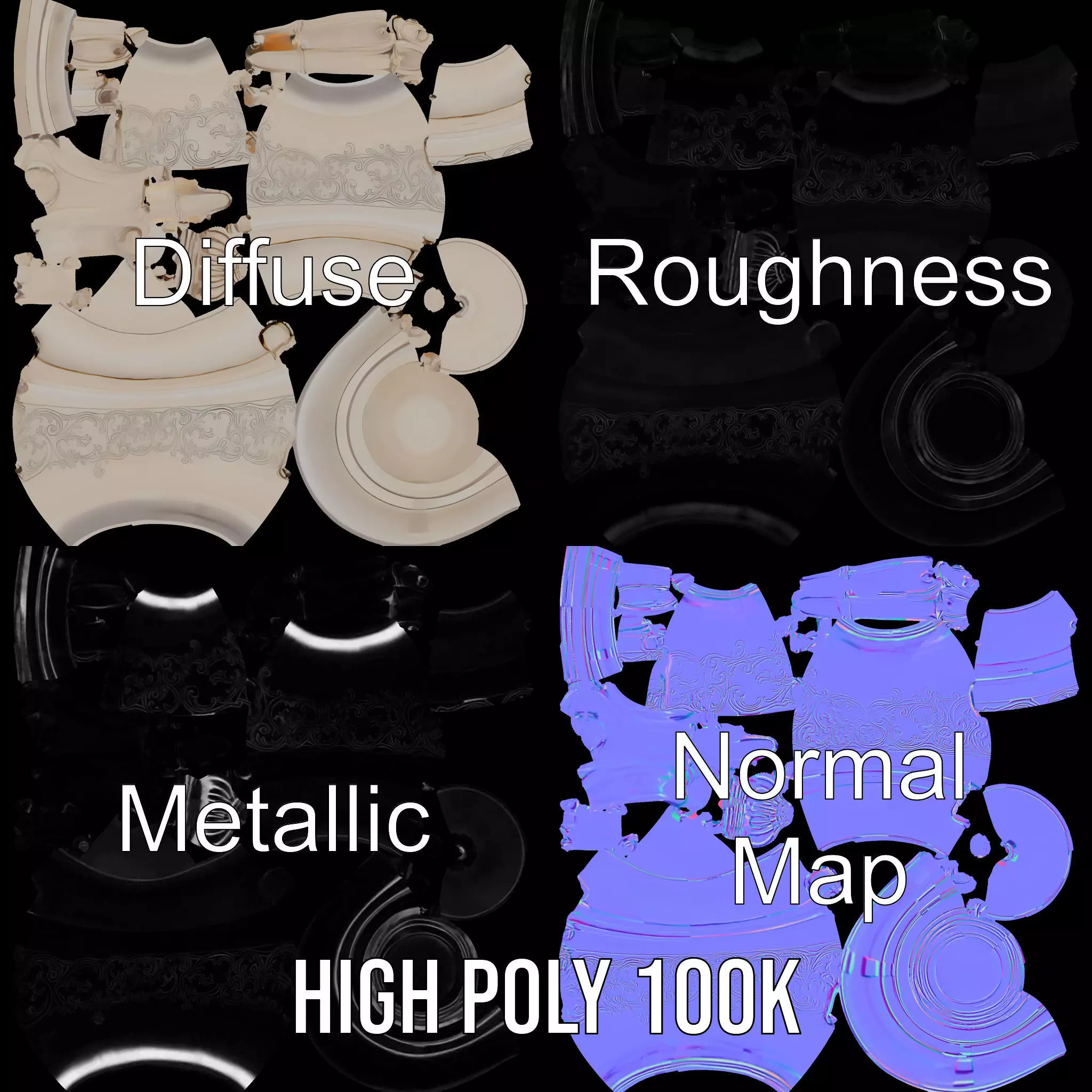 Elegant Silver Sugar Bowl model pack Low-poly 3D model_4