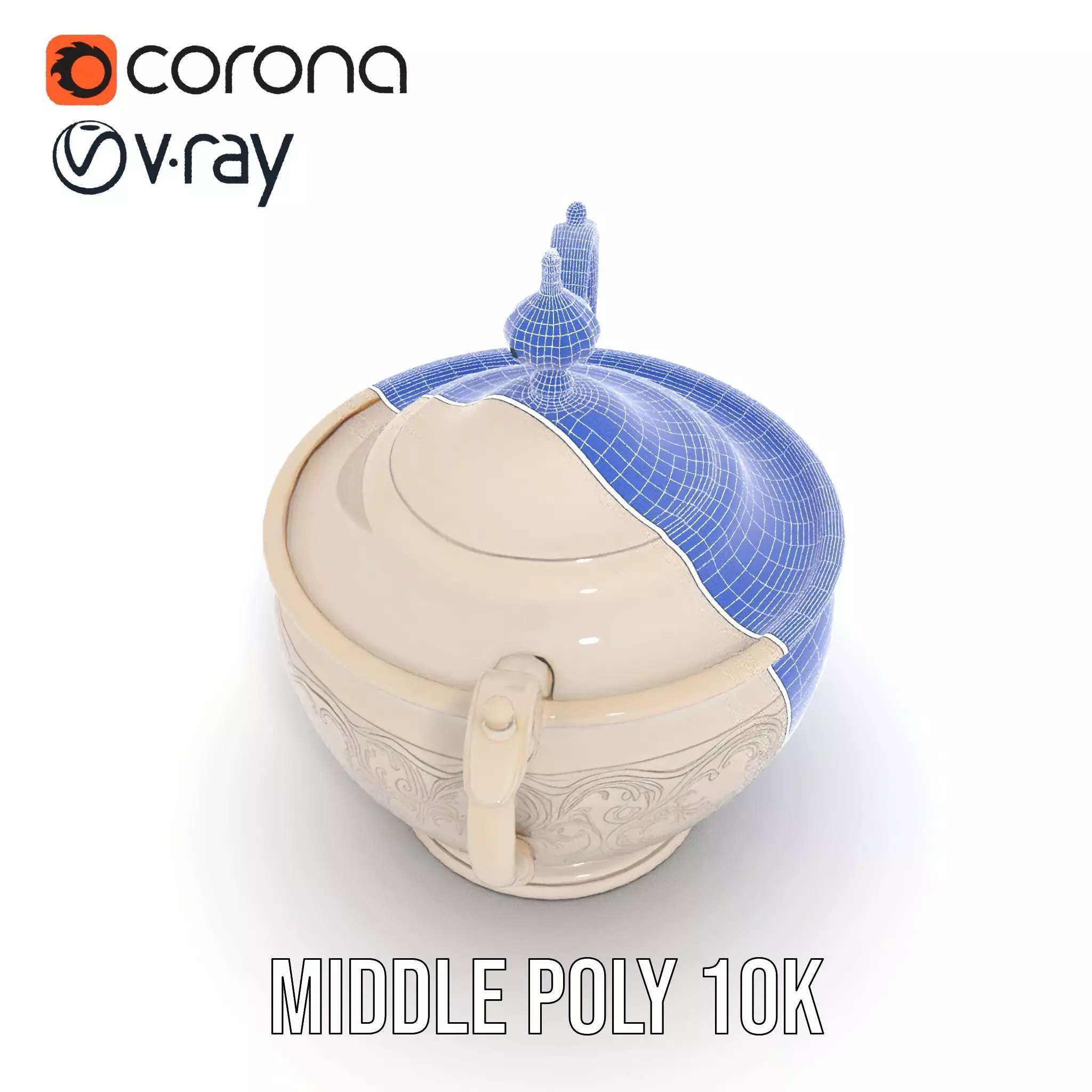 Elegant Silver Sugar Bowl model pack Low-poly 3D model_6