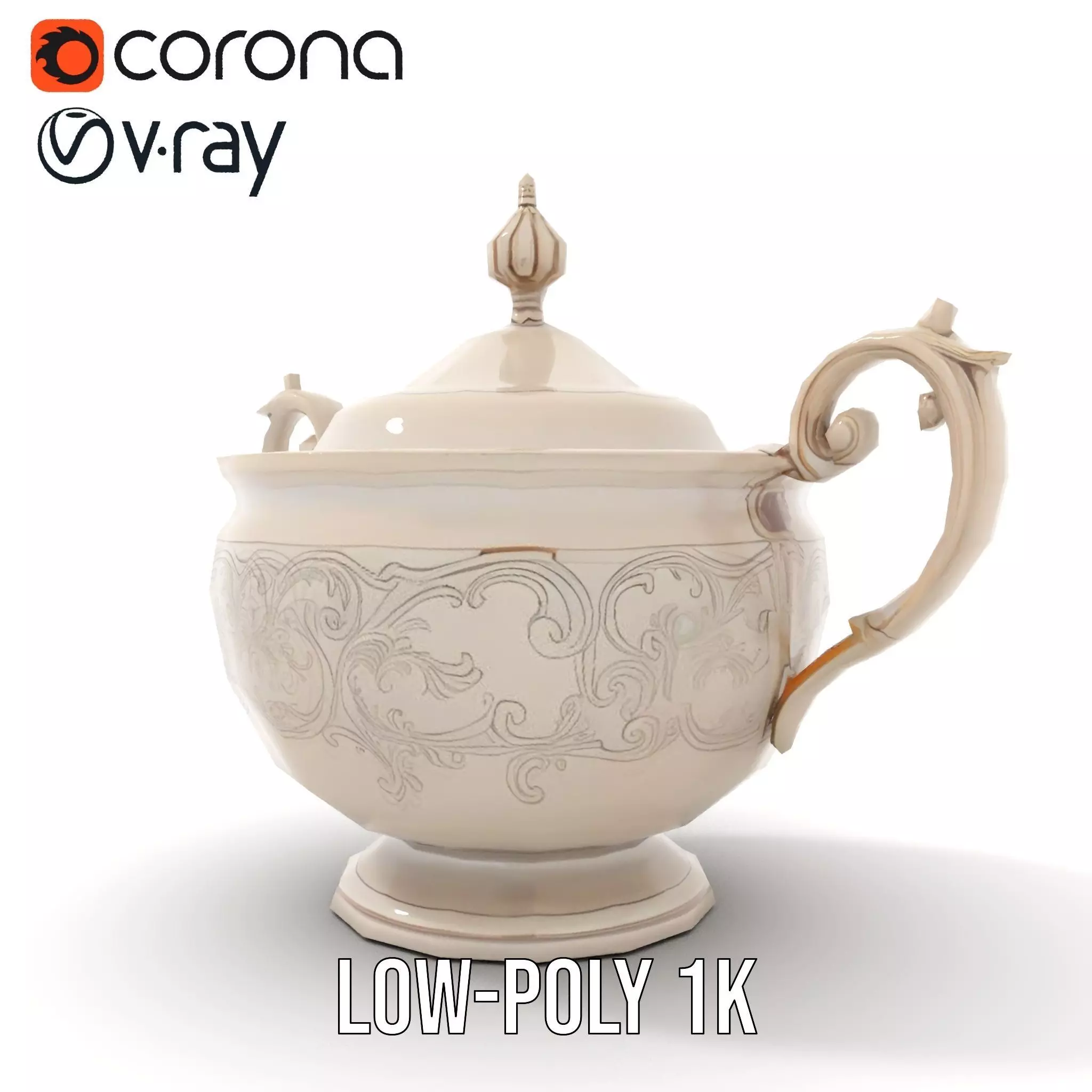 Elegant Silver Sugar Bowl model pack Low-poly 3D model_28
