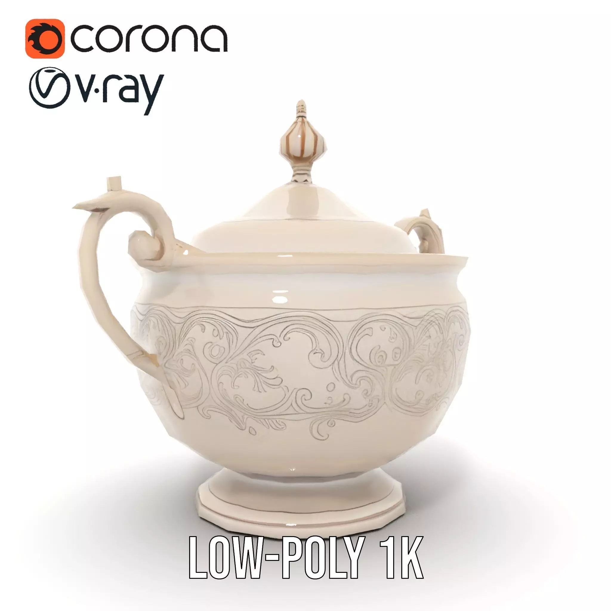 Elegant Silver Sugar Bowl model pack Low-poly 3D model_8