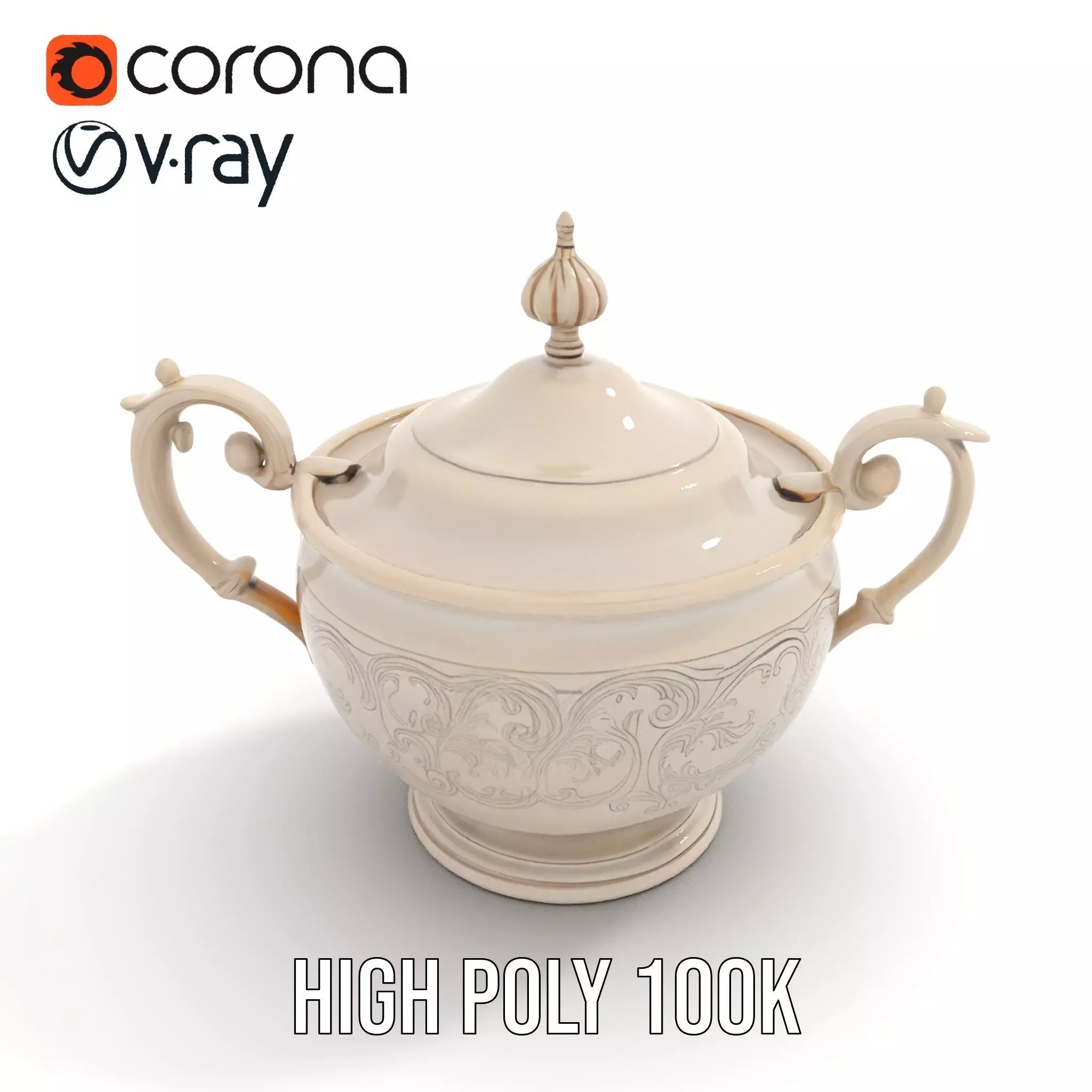 Elegant Silver Sugar Bowl model pack Low-poly 3D model_26